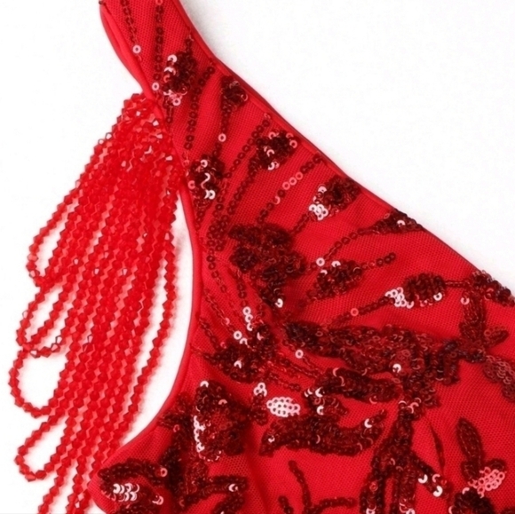 Stunning Scarlet Beaded Prom Dress - Picture 11 of 16